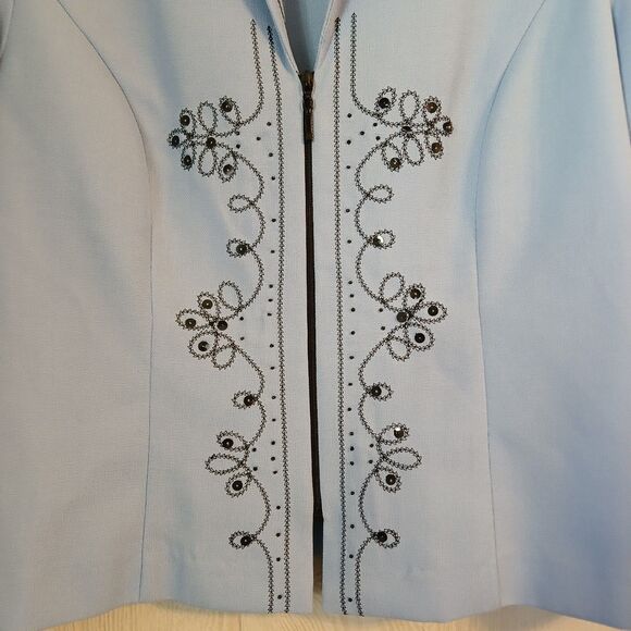 R&K Originals Size 6P Navy/Bluebell Padded Shoulder Embroidered Blazer Jacket - Picture 4 of 9